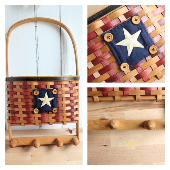 Hanging Red, White and Blue Basket with Hooks - Picture 2 of 2